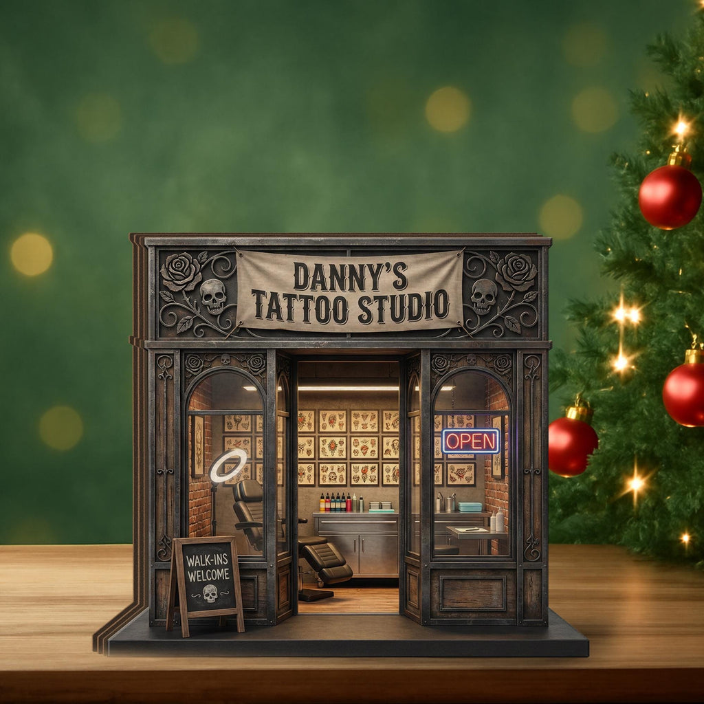 Personalized Wooden Block: Tattoo Studio Storefront Decor, Mini Shop Display