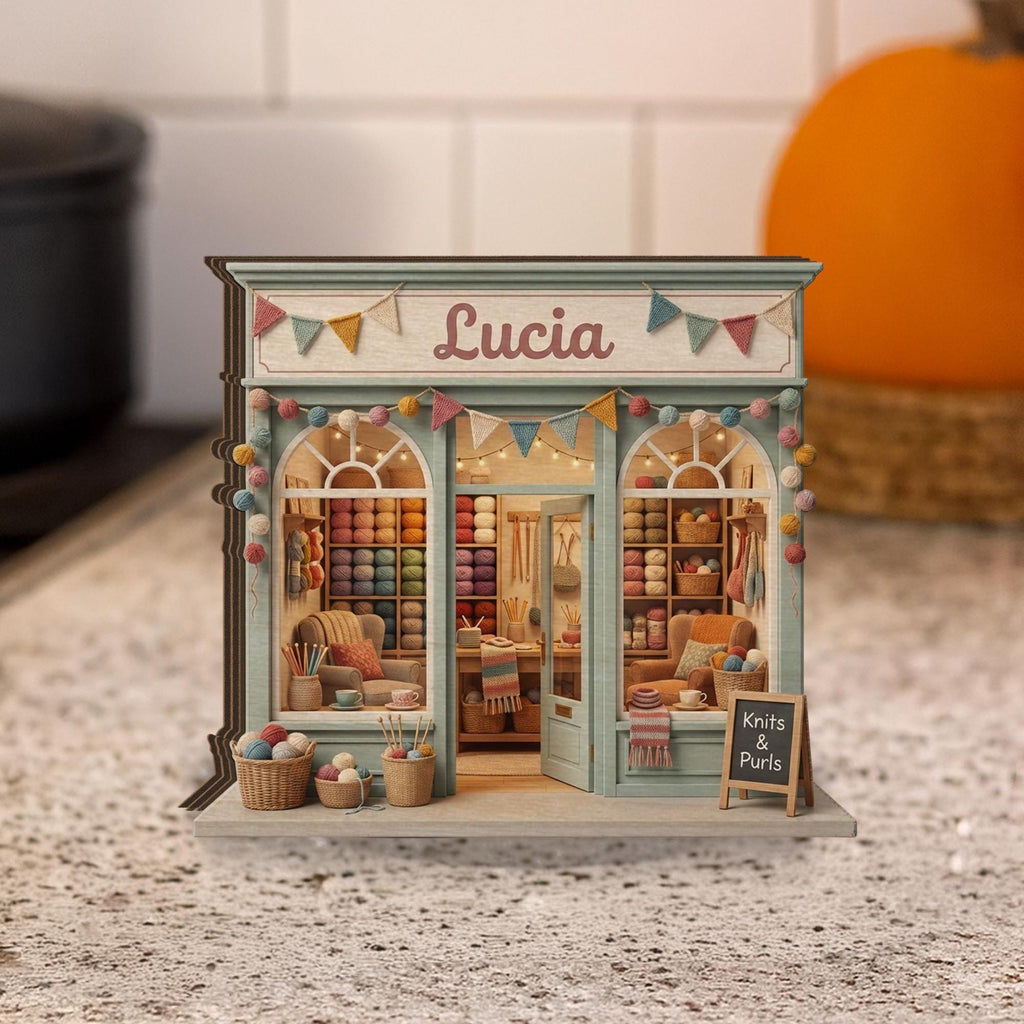 Personalized Wooden Block: Yarn Shop Storefront Decor, Knitting Studio Display