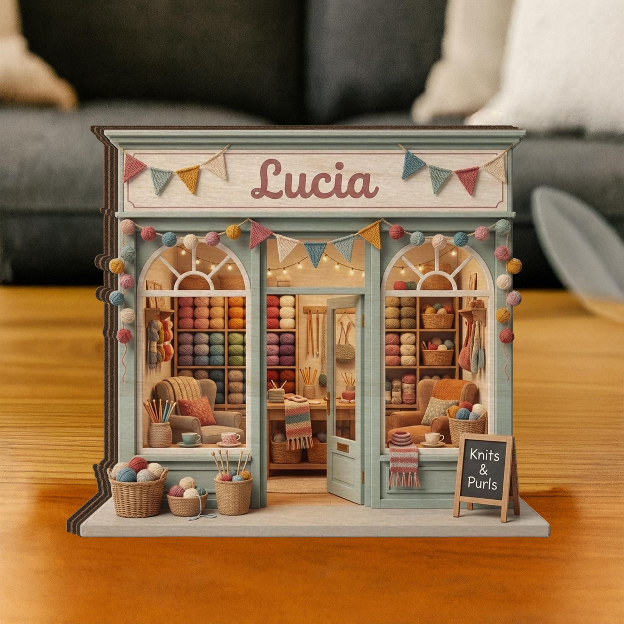 Personalized Wooden Block: Yarn Shop Storefront Decor, Knitting Studio Display