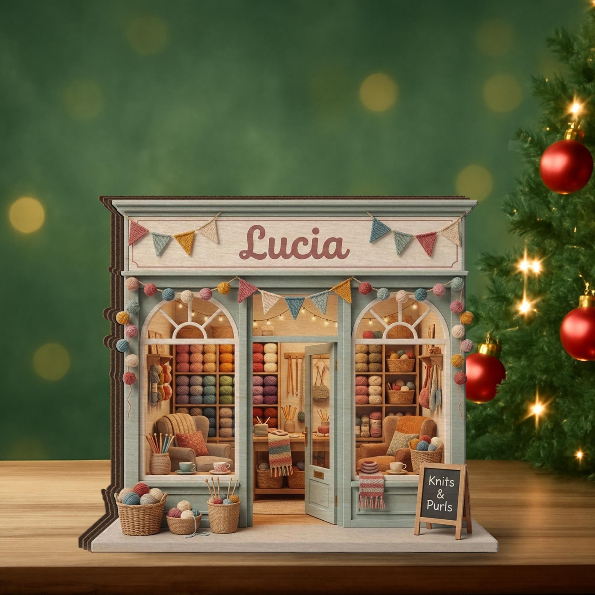 Personalized Wooden Block: Yarn Shop Storefront Decor, Knitting Studio Display