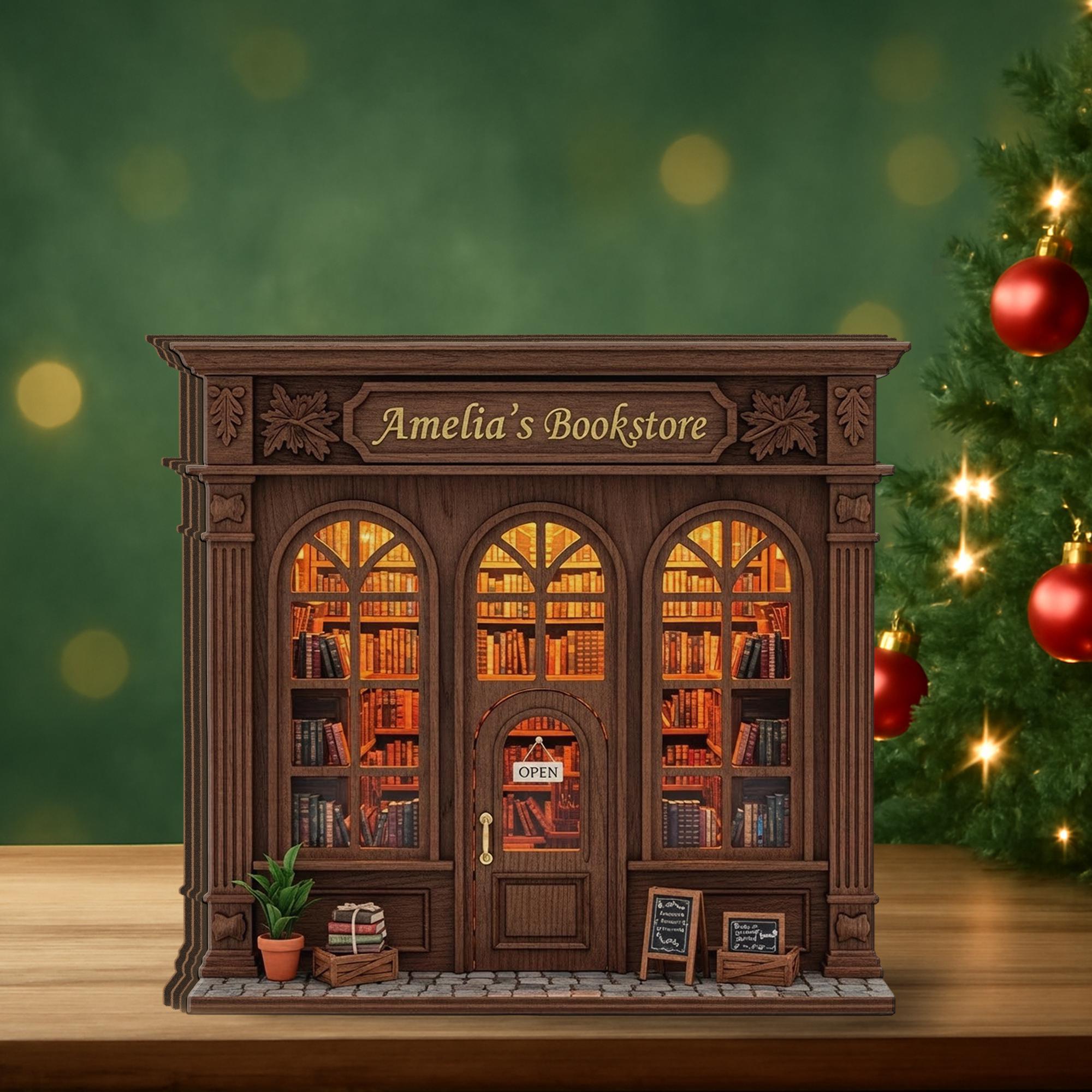 Miniature Bookstore Wooden Block: Wooden Bookshop Model, Rustic Book Nook Gift