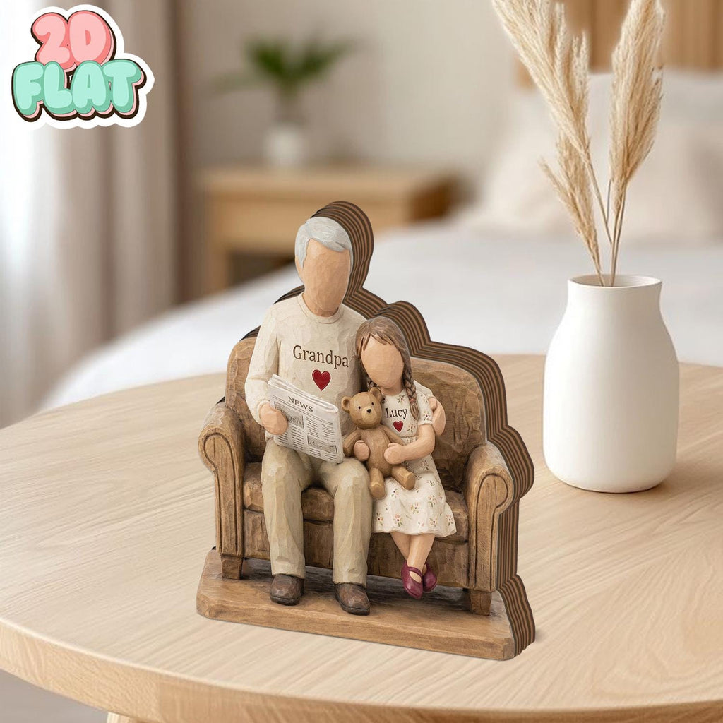 Personalized Grandpa and Grandchild 2D FLAT Wooden Block, Custom Family Keepsake Decor, Grandpa Gift with Name, Father’s Day Shelf Sign
