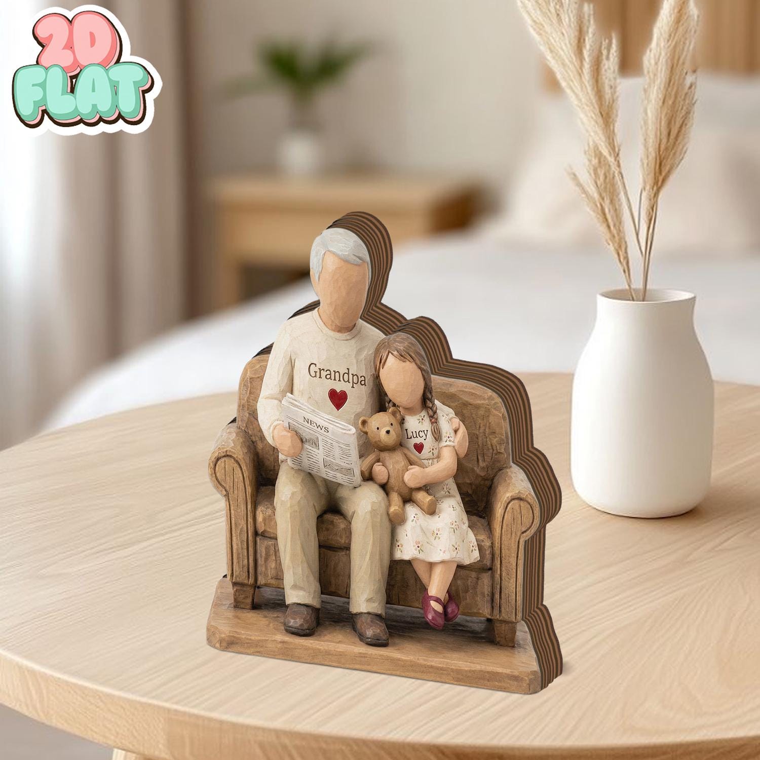 Personalized Grandpa and Grandchild 2D FLAT Wooden Block, Custom Family Keepsake Decor, Grandpa Gift with Name, Father’s Day Shelf Sign