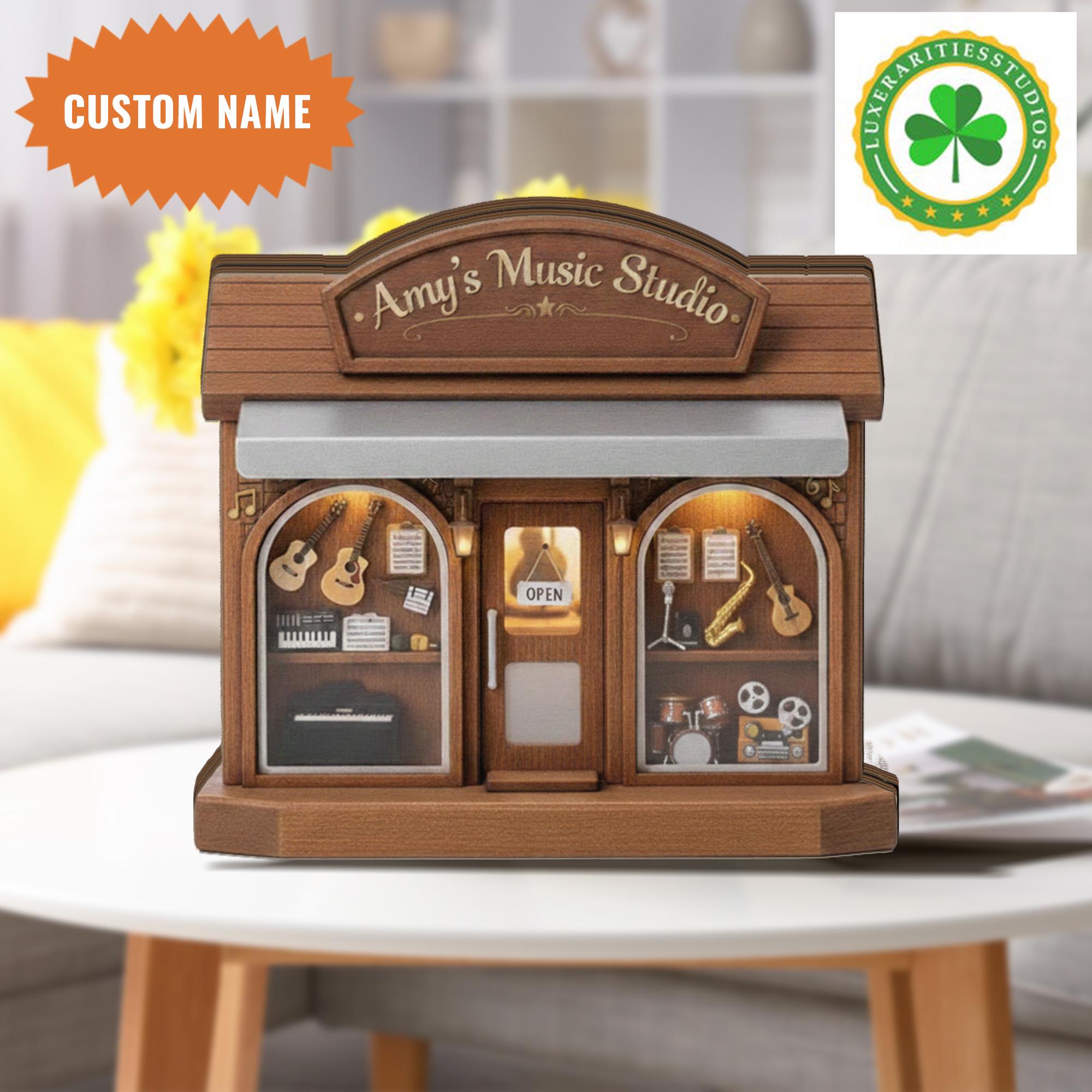 Personalized Music Studio Wooden Block, Handmade Desk Art
