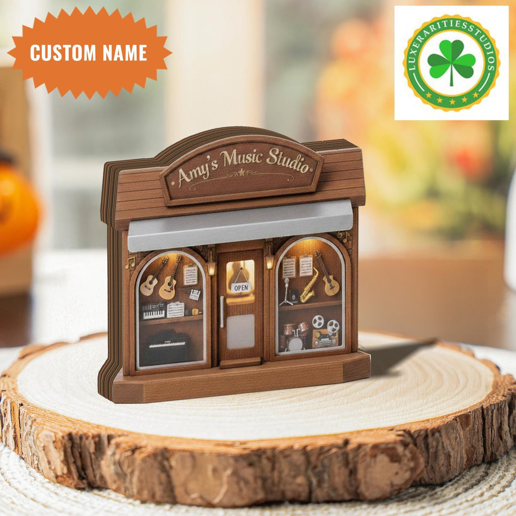 Personalized Music Studio Wooden Block, Handmade Desk Art