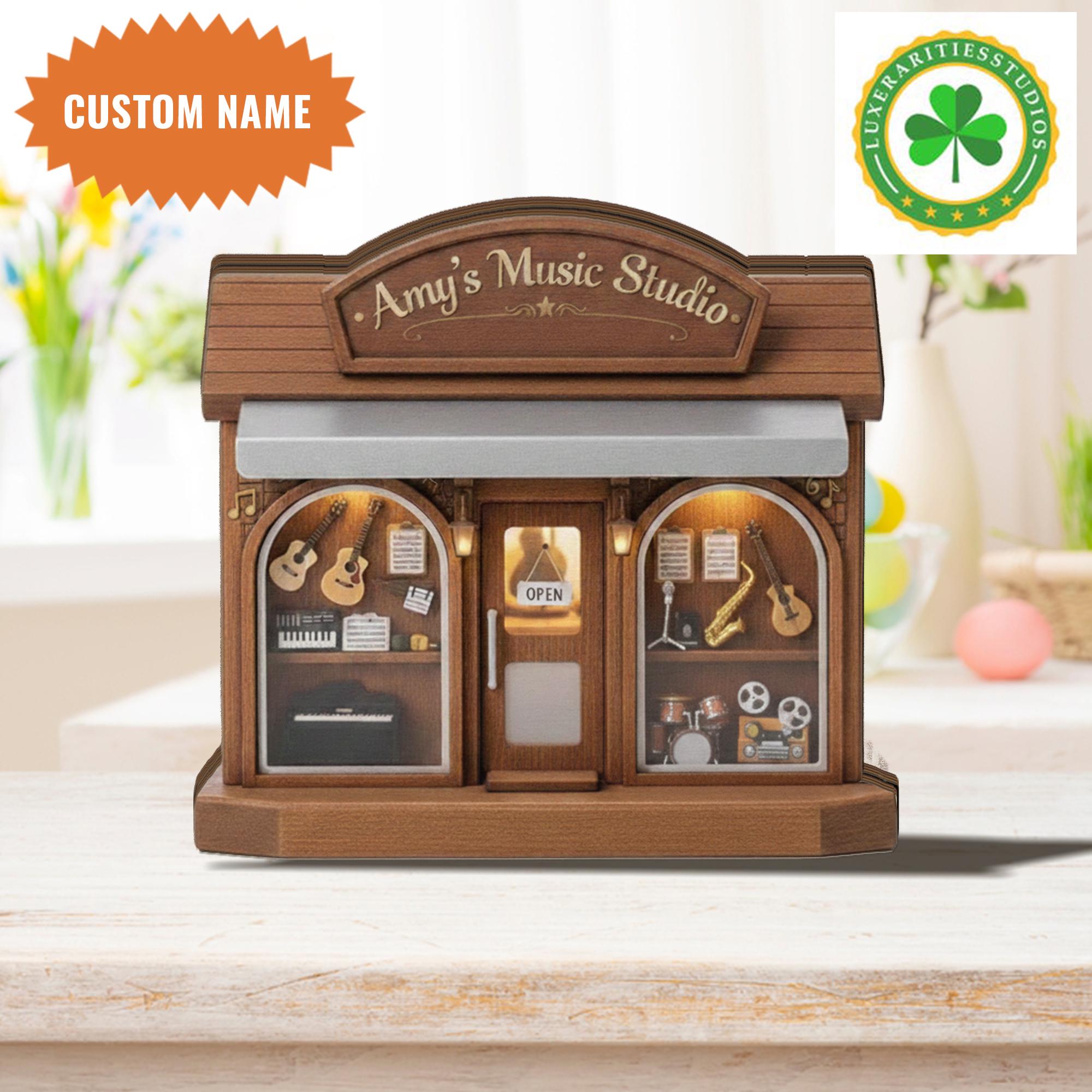 Personalized Music Studio Wooden Block, Handmade Desk Art