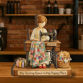 Personalized Wooden Block: Custom Sewing Machine Custom Name Quilter Cat Thread Happy Place Decor