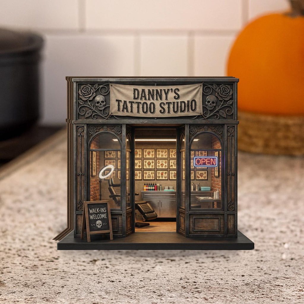 Personalized Wooden Block: Tattoo Studio Storefront Decor, Mini Shop Display