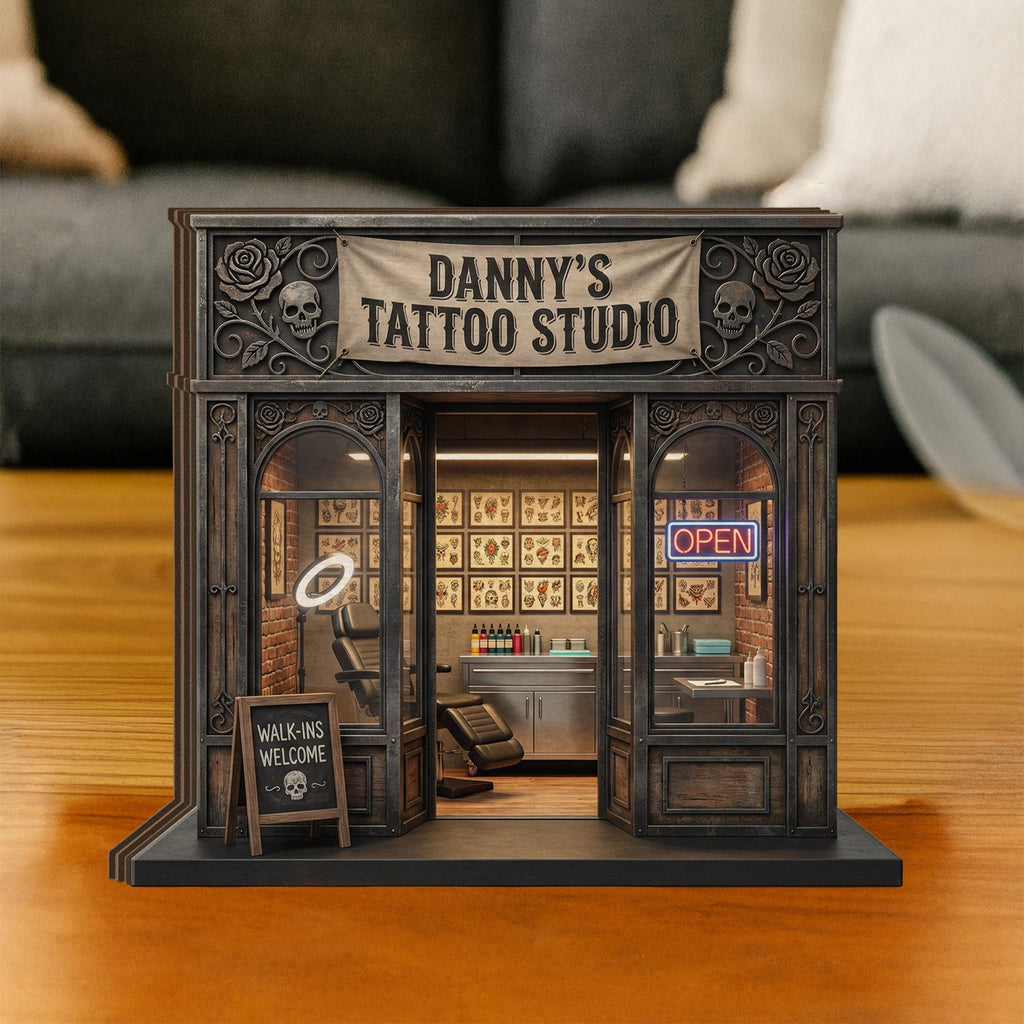 Personalized Wooden Block: Tattoo Studio Storefront Decor, Mini Shop Display