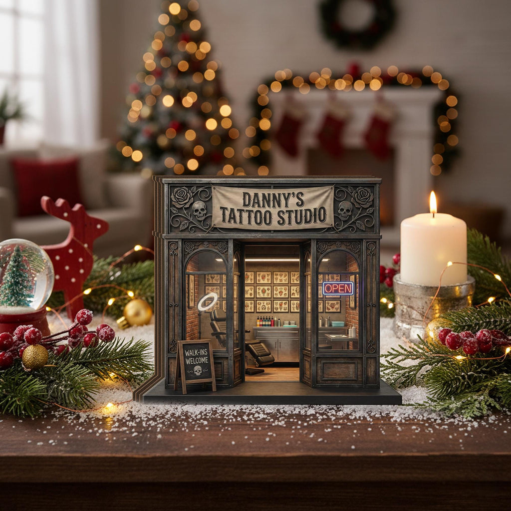 Personalized Wooden Block: Tattoo Studio Storefront Decor, Mini Shop Display