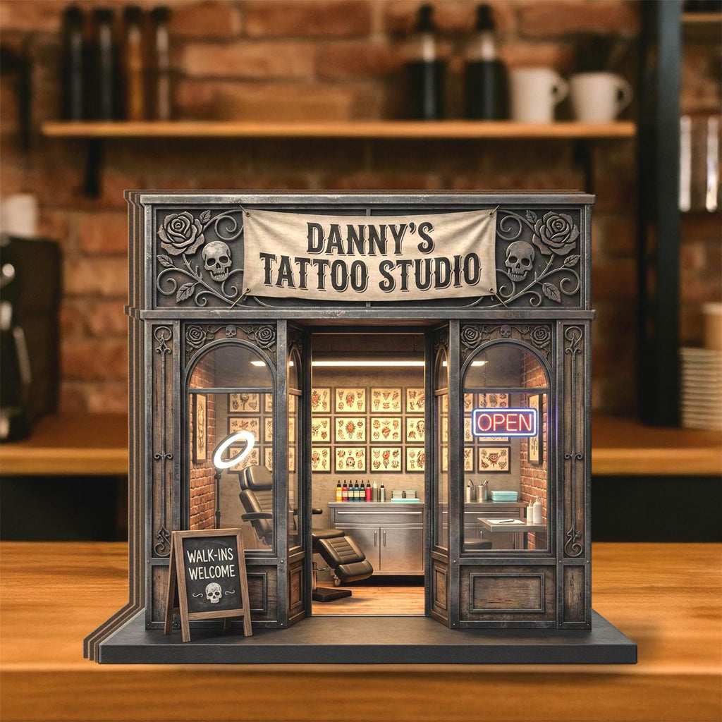 Personalized Wooden Block: Tattoo Studio Storefront Decor, Mini Shop Display