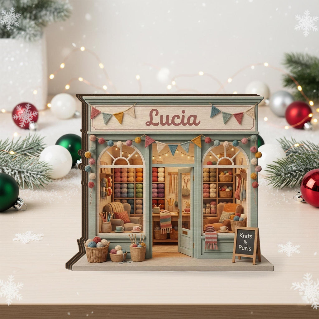Personalized Wooden Block: Yarn Shop Storefront Decor, Knitting Studio Display