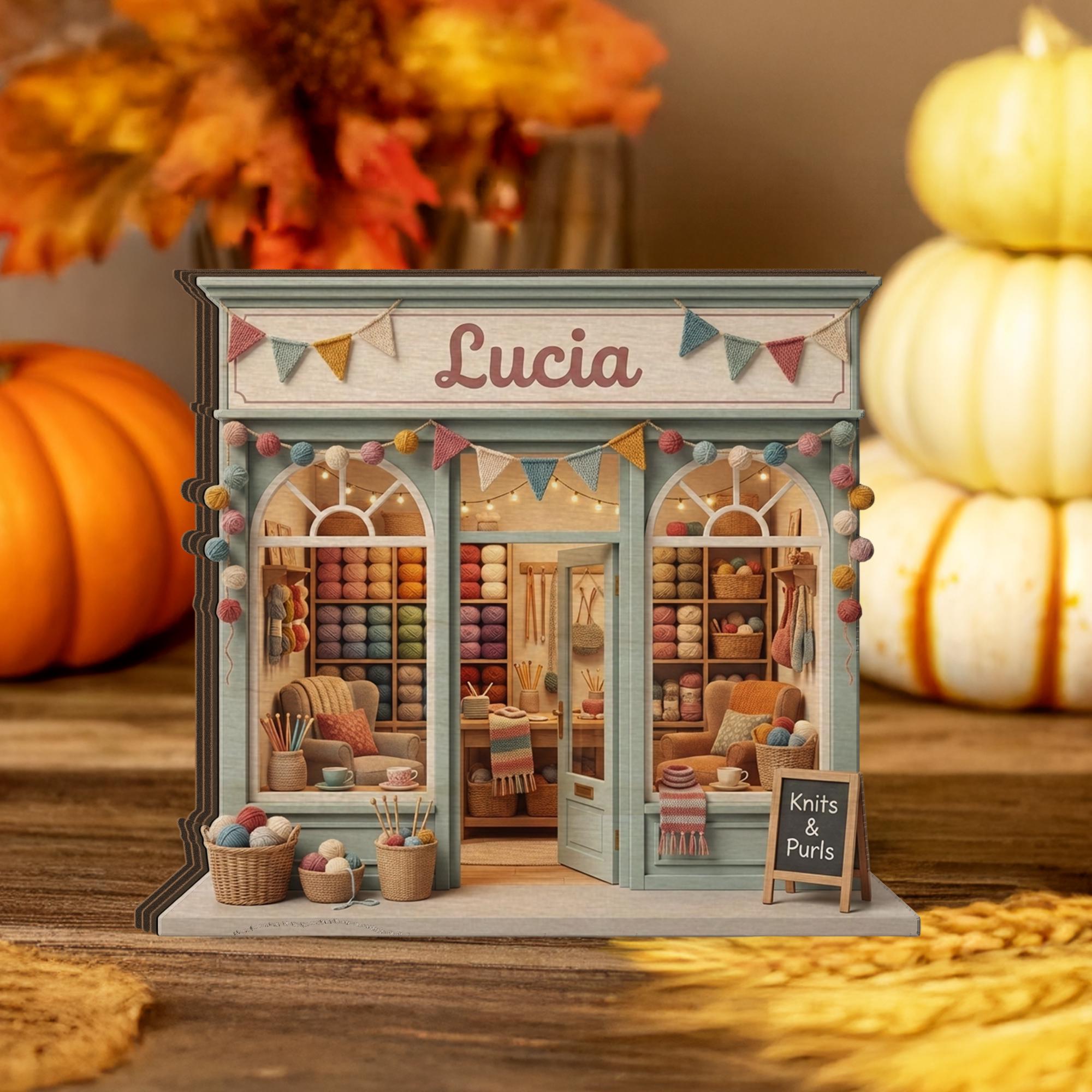 Personalized Wooden Block: Yarn Shop Storefront Decor, Knitting Studio Display