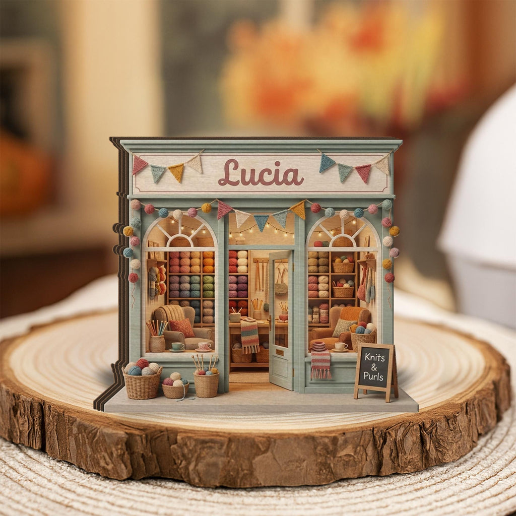 Personalized Wooden Block: Yarn Shop Storefront Decor, Knitting Studio Display