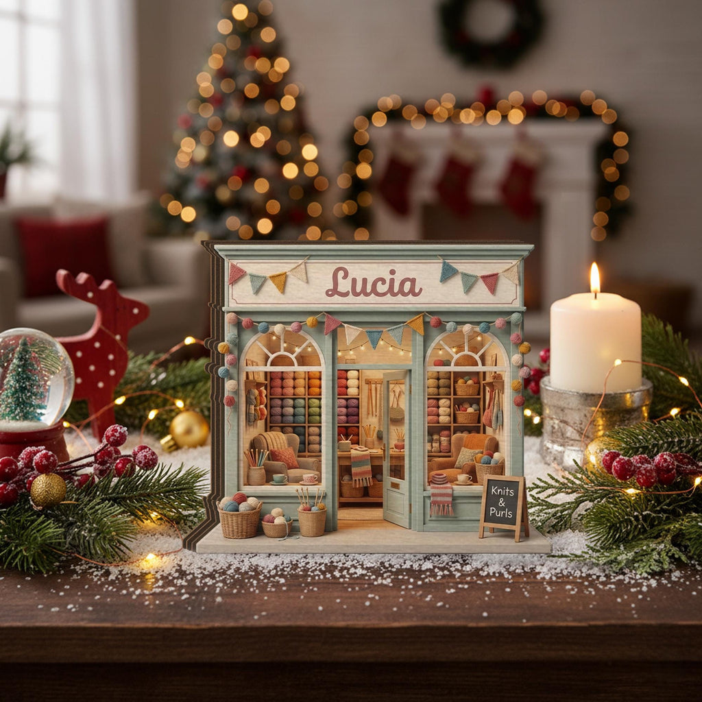Personalized Wooden Block: Yarn Shop Storefront Decor, Knitting Studio Display
