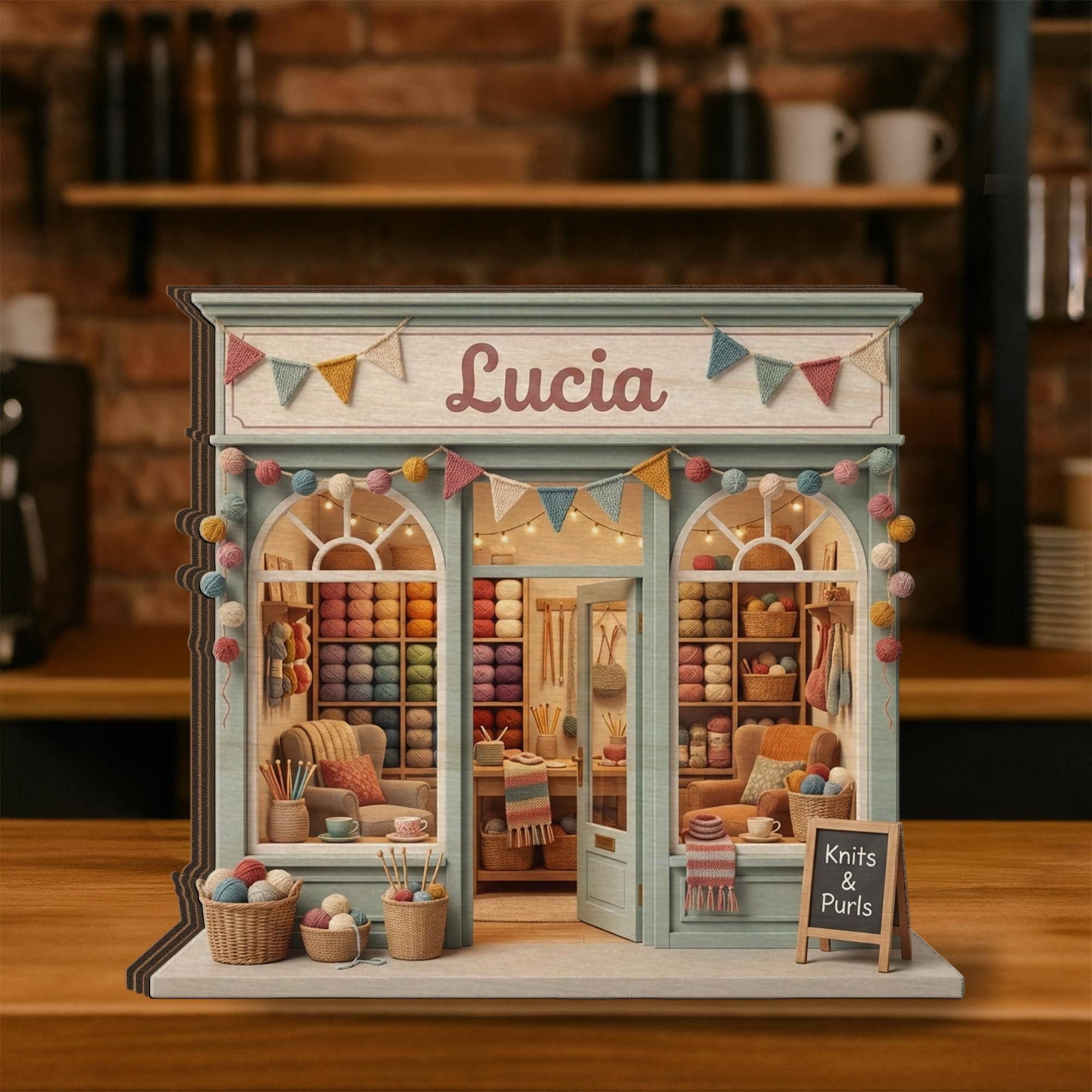 Personalized Wooden Block: Yarn Shop Storefront Decor, Knitting Studio Display