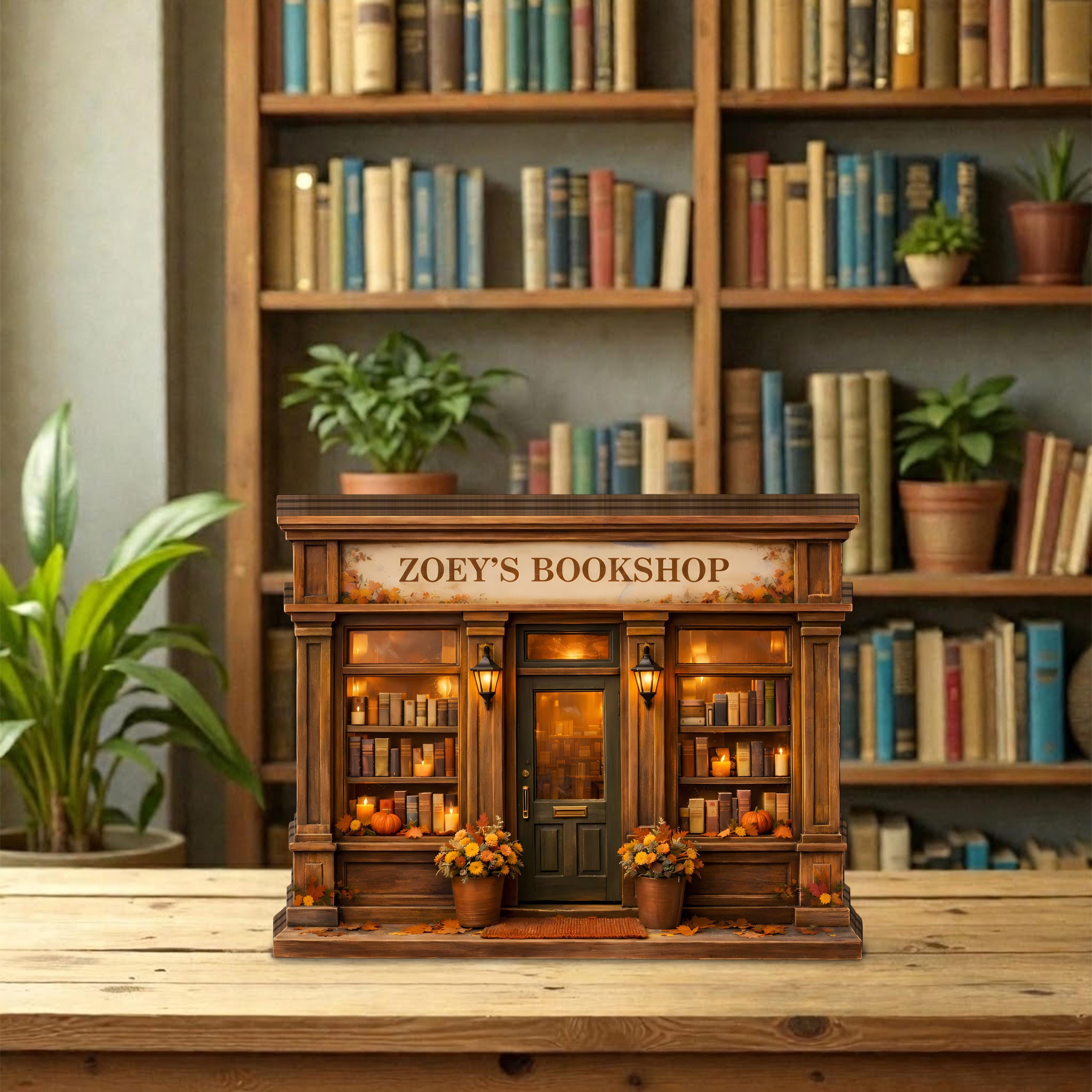 Personalized Bookshop Wooden Block Set, Custom Bookstore Storefront Shelf Sitter, Reading Nook Bookshelf Decor, Book Lover Gift