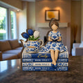 Personalized Wooden Block, Book Stack Reading Girl Figurine, Custom Book Titles