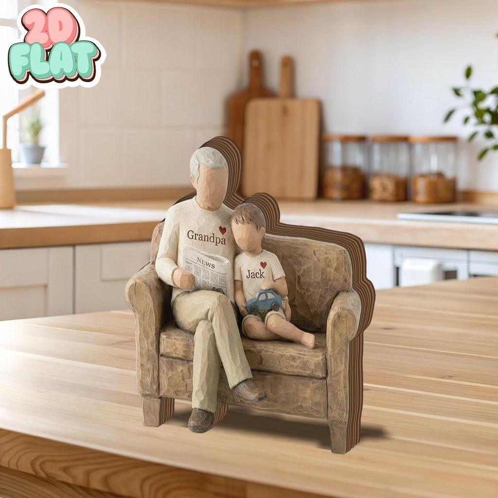 Personalized Grandpa and Grandchild 2D FLAT Wooden Block, Custom Family Keepsake Decor, Grandpa Gift with Name, Father’s Day Shelf Sign