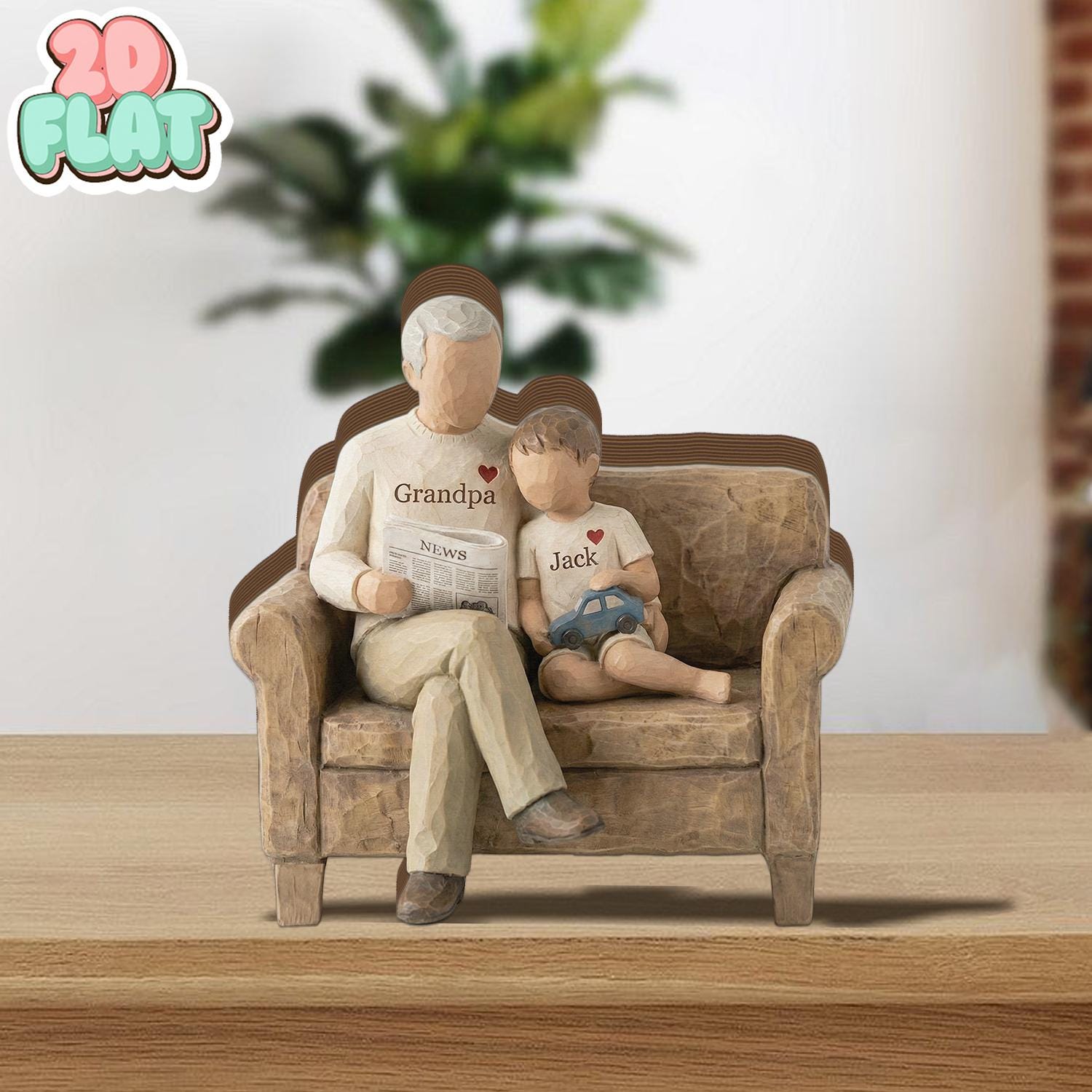 Personalized Grandpa and Grandchild 2D FLAT Wooden Block, Custom Family Keepsake Decor, Grandpa Gift with Name, Father’s Day Shelf Sign
