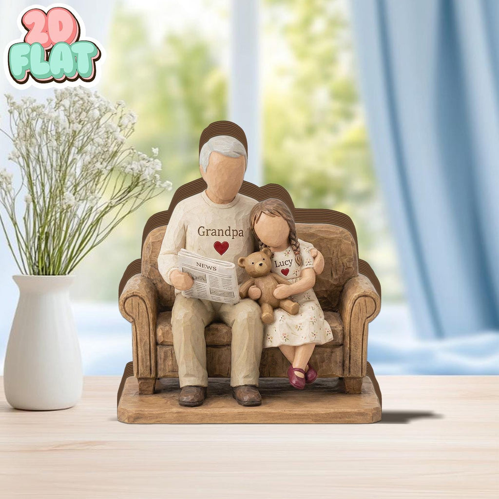 Personalized Grandpa and Grandchild 2D FLAT Wooden Block, Custom Family Keepsake Decor, Grandpa Gift with Name, Father’s Day Shelf Sign
