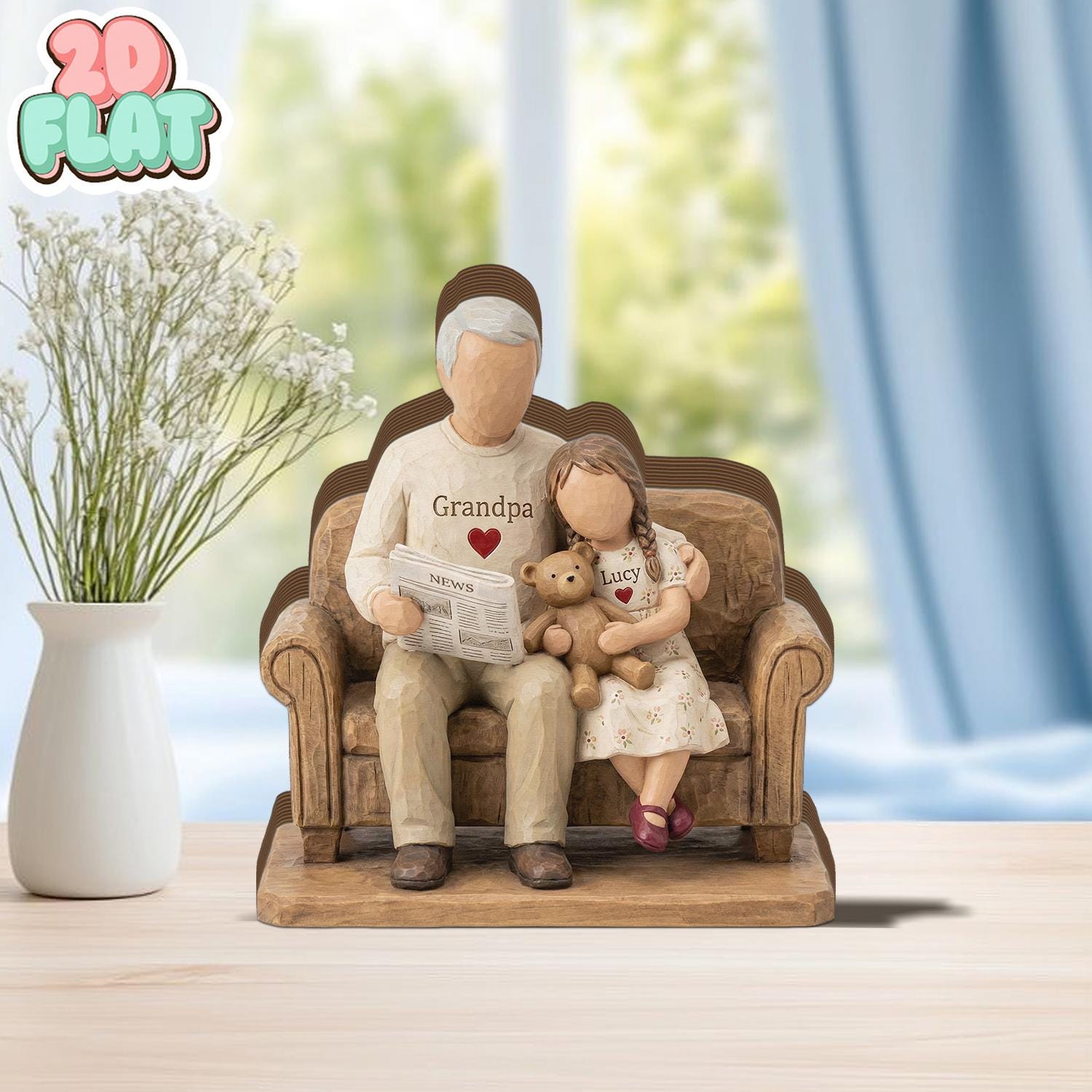 Personalized Grandpa and Grandchild 2D FLAT Wooden Block, Custom Family Keepsake Decor, Grandpa Gift with Name, Father’s Day Shelf Sign