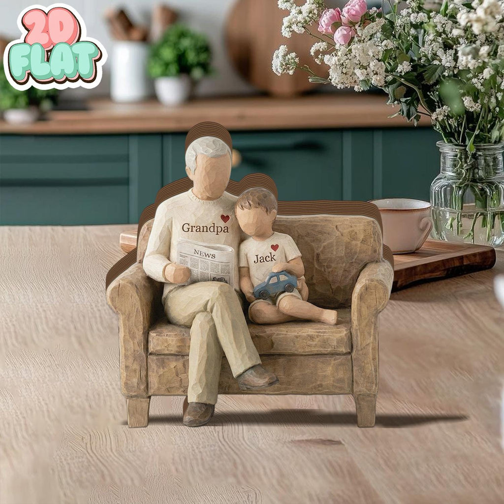 Personalized Grandpa and Grandchild 2D FLAT Wooden Block, Custom Family Keepsake Decor, Grandpa Gift with Name, Father’s Day Shelf Sign