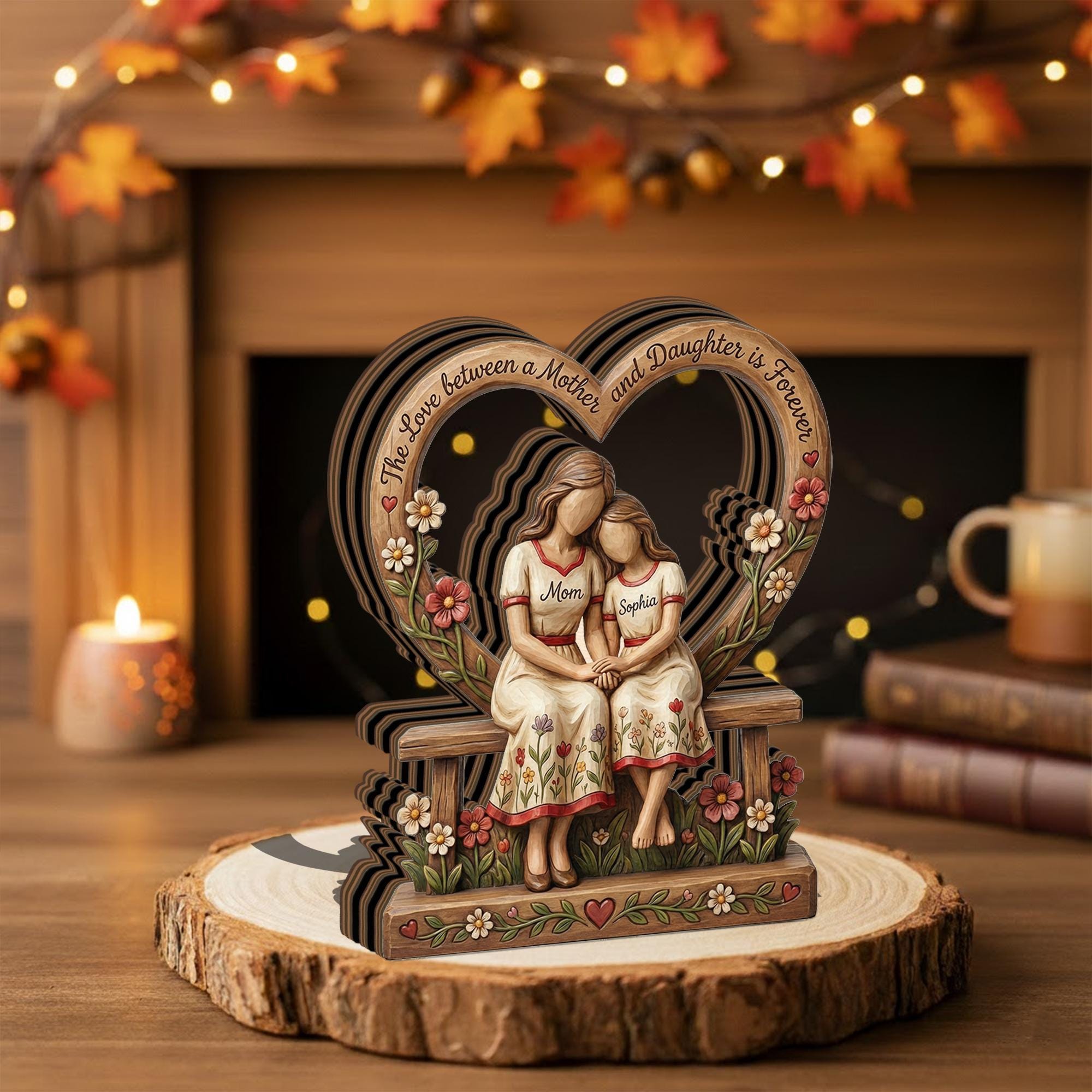 Personalized Mother Daughter Wooden Sculpture, Custom Mom Gift from Daughter, Heart Keepsake Decor, Gift 2026 Birthday Christmas Mothers Day