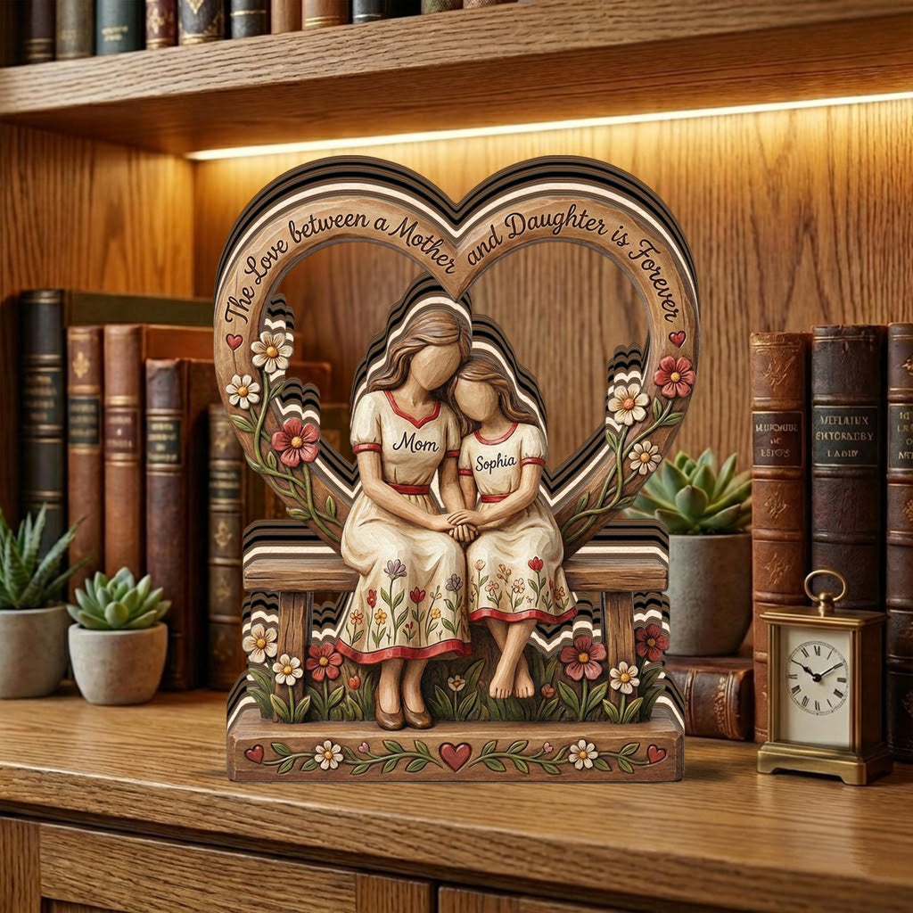 Personalized Mother Daughter Wooden Sculpture, Custom Mom Gift from Daughter, Heart Keepsake Decor, Gift 2026 Birthday Christmas Mothers Day