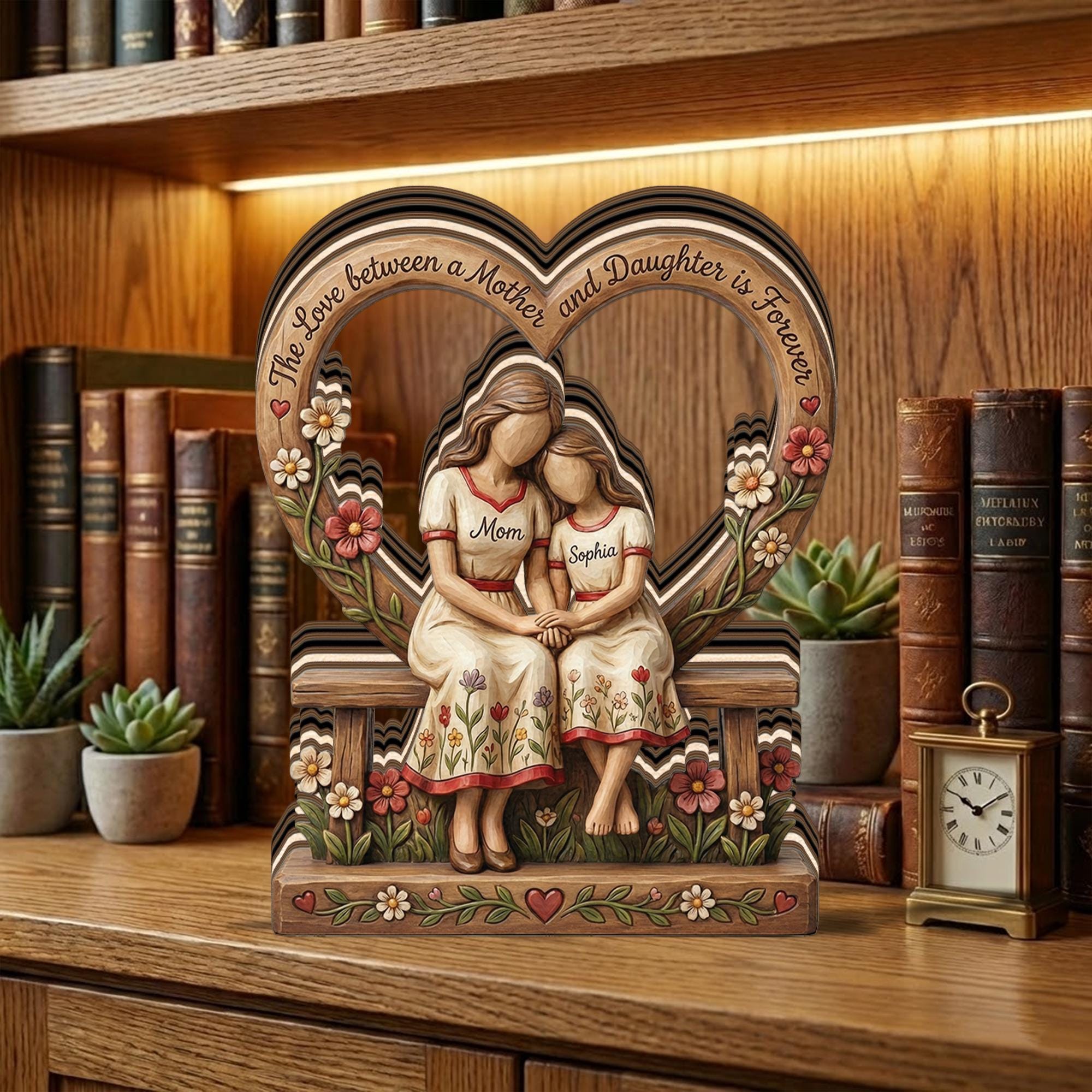 Personalized Mother Daughter Wooden Sculpture, Custom Mom Gift from Daughter, Heart Keepsake Decor, Gift 2026 Birthday Christmas Mothers Day
