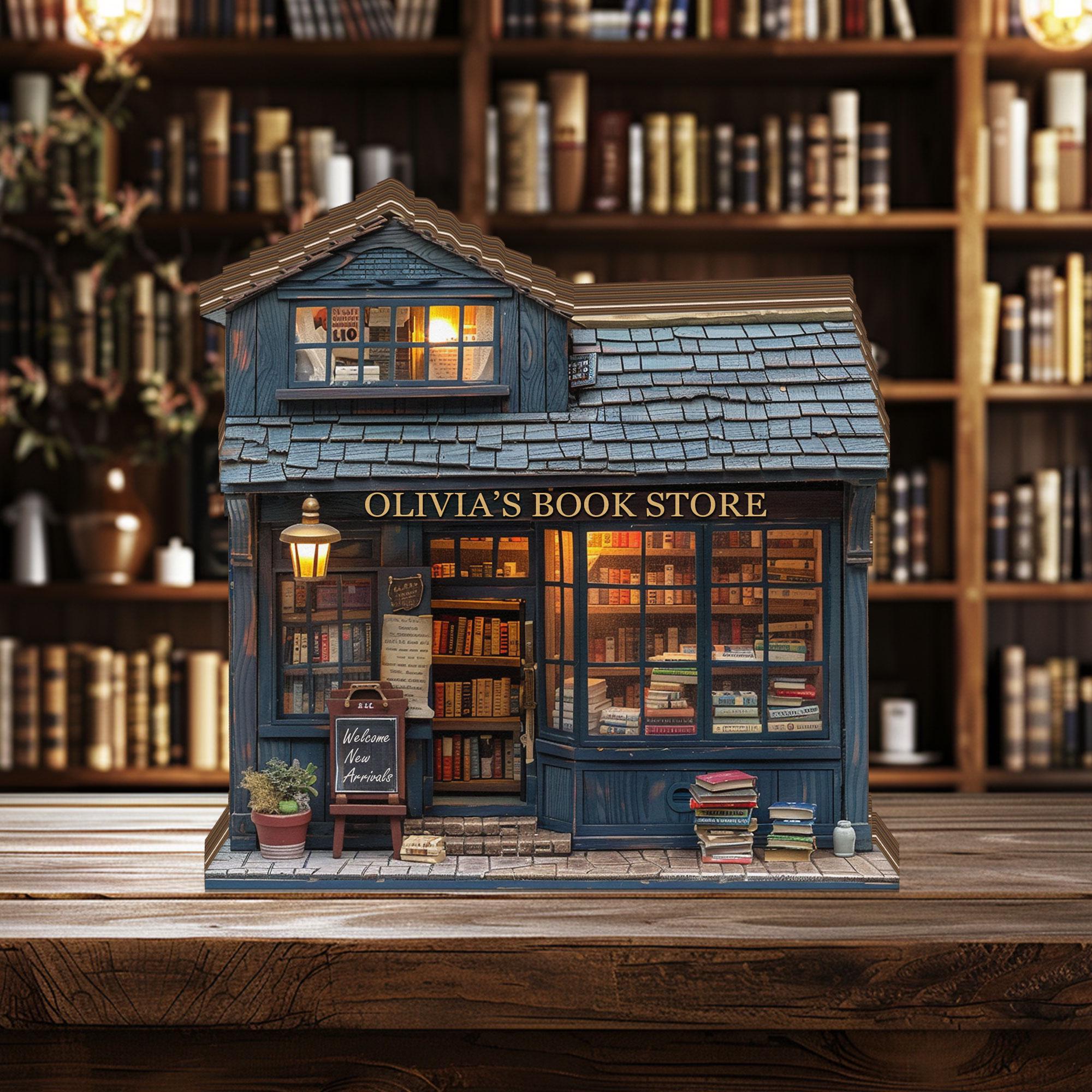 Personalized Bookshop Wooden Block, Custom Bookstore Shelf Sitter, Reading Nook Decor