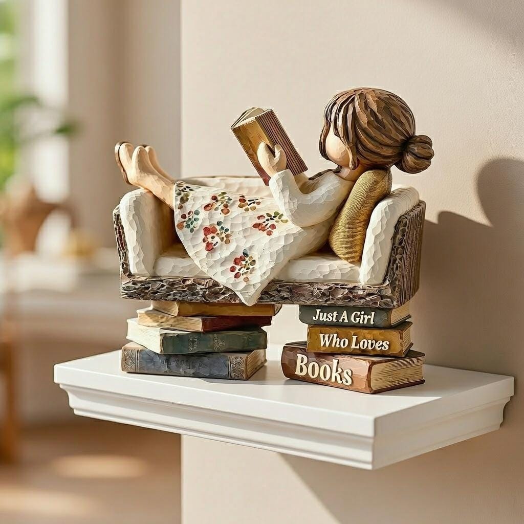 Just A Girl Who Loves Books Wooden Figurine, Reading Girl Statue, Book Lover Gift, Library Decor, Reader Shelf Decoration