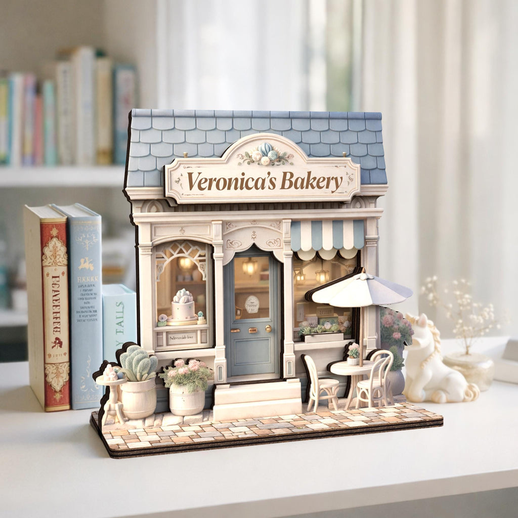 Personalized Bakery Wooden Block, Custom Shopfront Wooden Decor, Bread Shop Decor Gift, Miniature Bakery Shelf Display, Unique Baker Gift