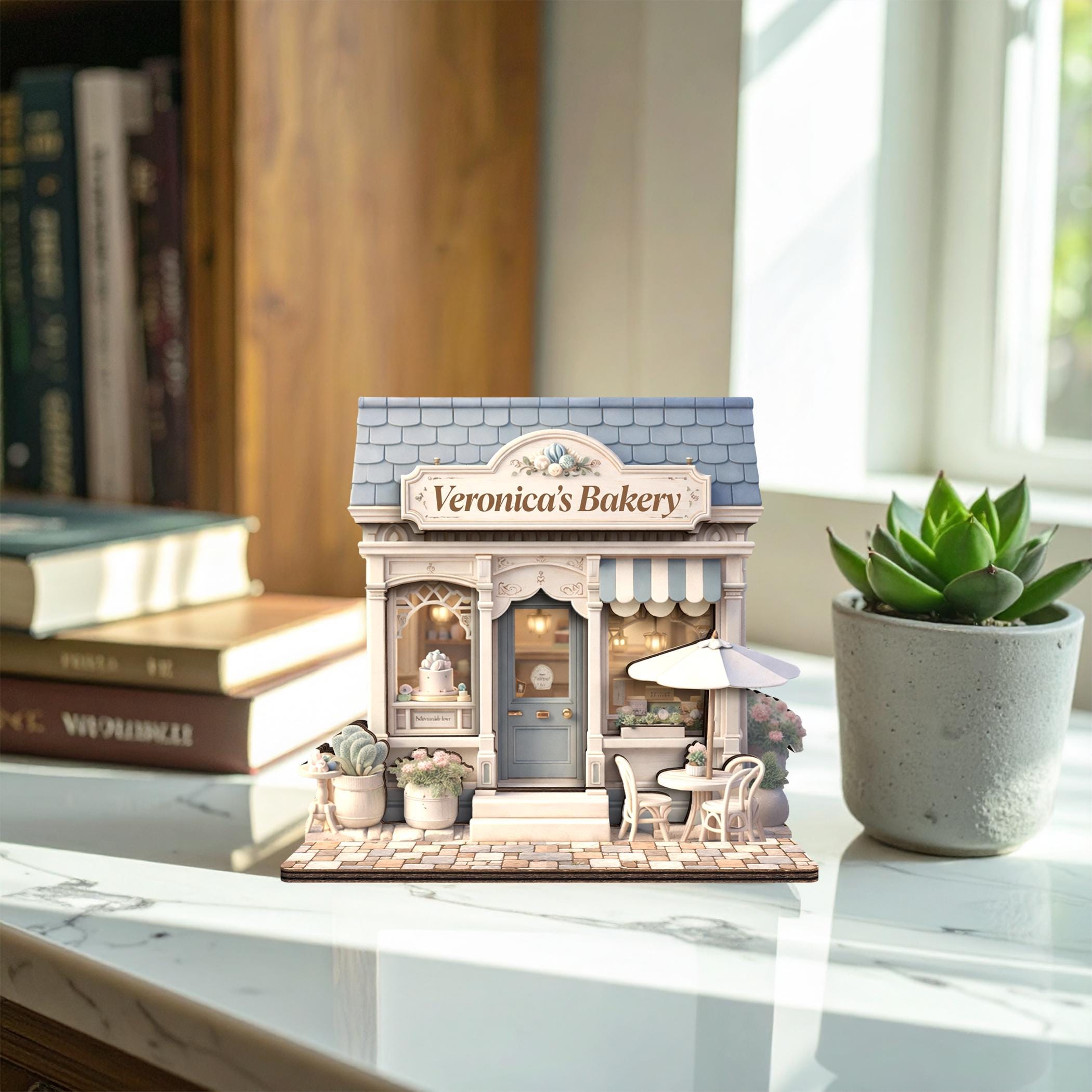 Personalized Bakery Wooden Block, Custom Shopfront Wooden Decor, Bread Shop Decor Gift, Miniature Bakery Shelf Display, Unique Baker Gift