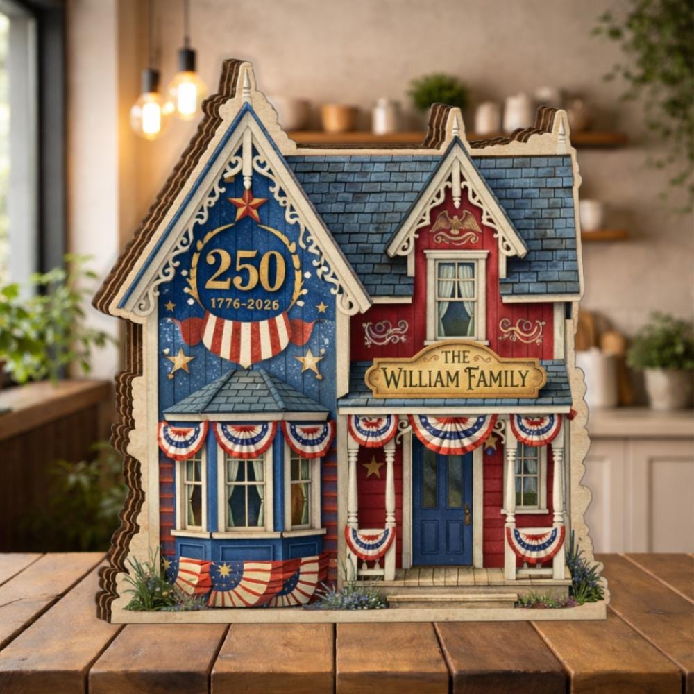 Personalized House Wooden Block America 250th Anniversary Decor 1776 2026 Wooden Block Patriotic Flag Personalized Family Name House Sign