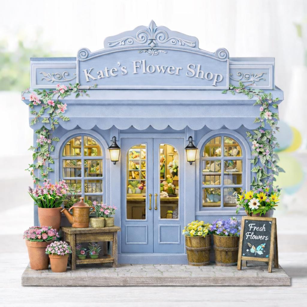 Personalized Wooden Flower Shop Block, Cottagecore Floral Decor