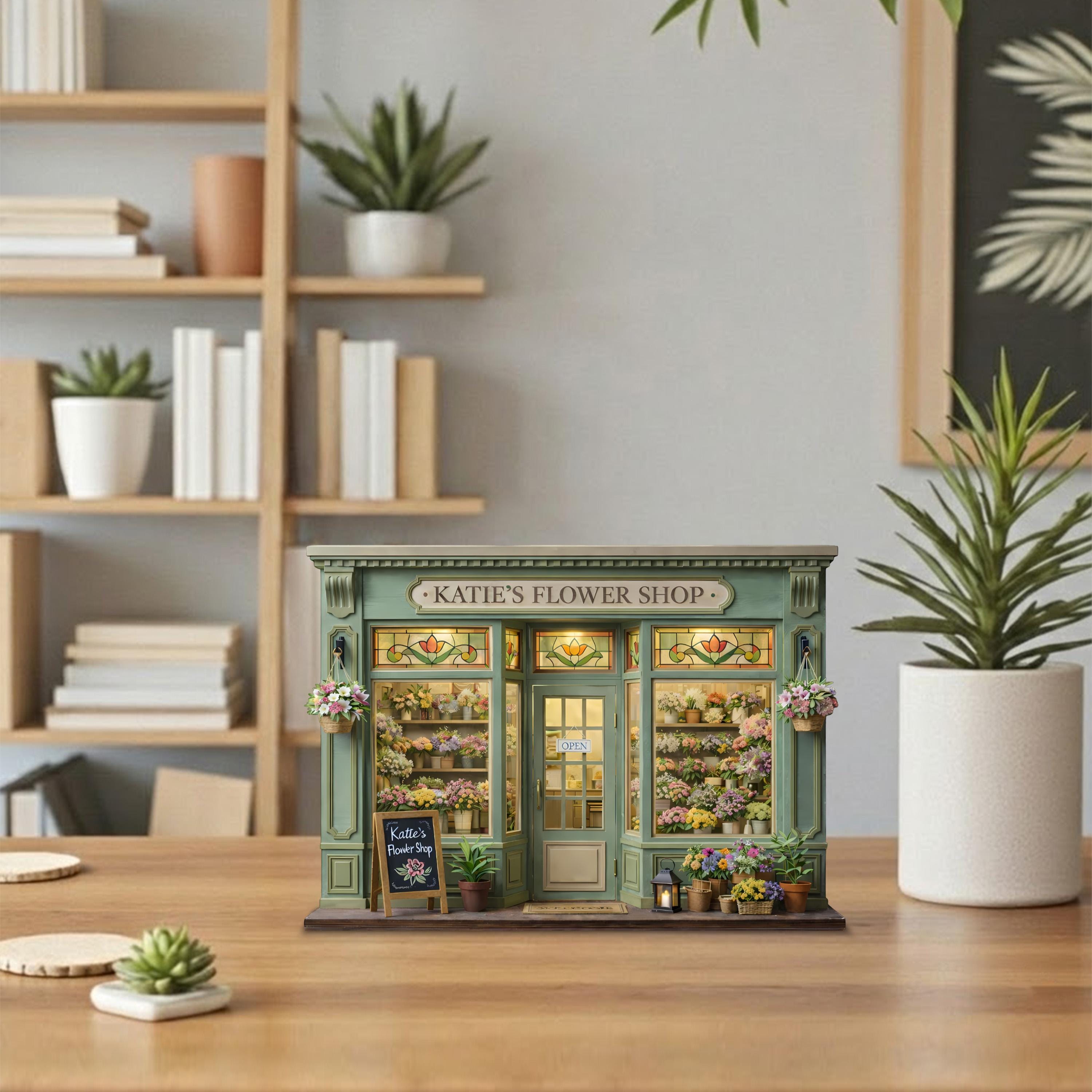 Personalized Flower Shop Wooden Block Decor, Cottage Floral Storefront Sign, Spring Shelf Decor, Bookish Table Accent,Gift for Flower Lovers