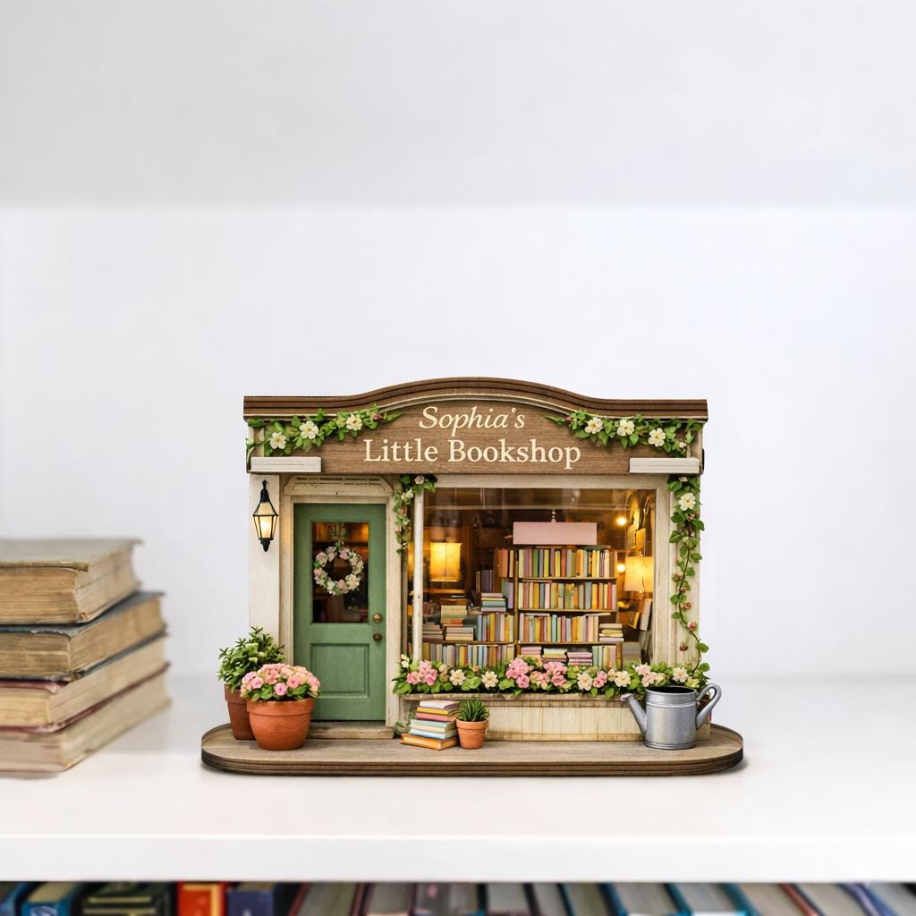 Personalized Bookshop Wooden Block, Custom Bookshelf Decor