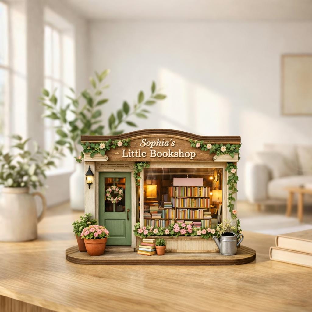 Personalized Bookshop Wooden Block, Custom Bookshelf Decor