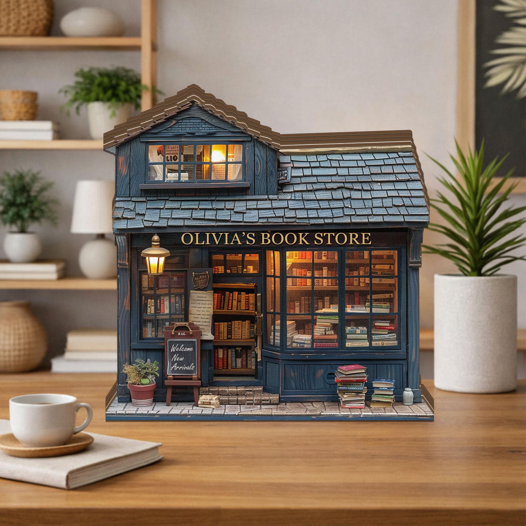 Personalized Bookshop Wooden Block, Custom Bookstore Shelf Sitter, Reading Nook Decor
