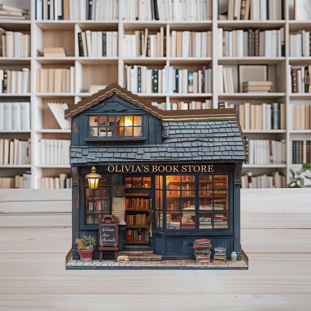 Personalized Bookshop Wooden Block, Custom Bookstore Shelf Sitter, Reading Nook Decor