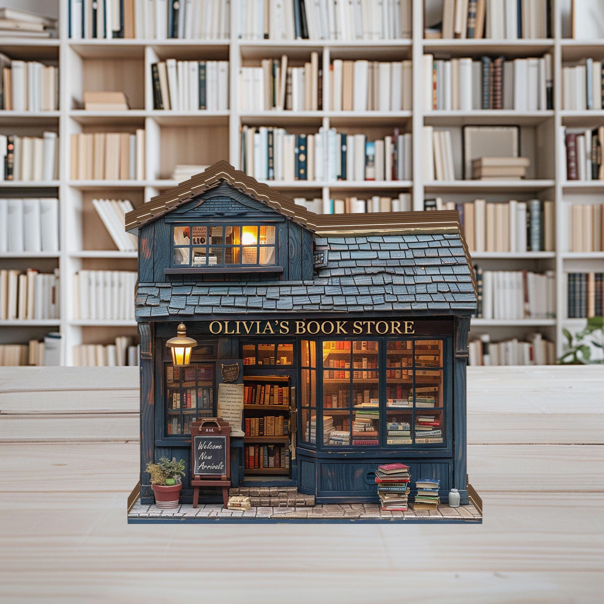 Personalized Bookshop Wooden Block, Custom Bookstore Shelf Sitter, Reading Nook Decor