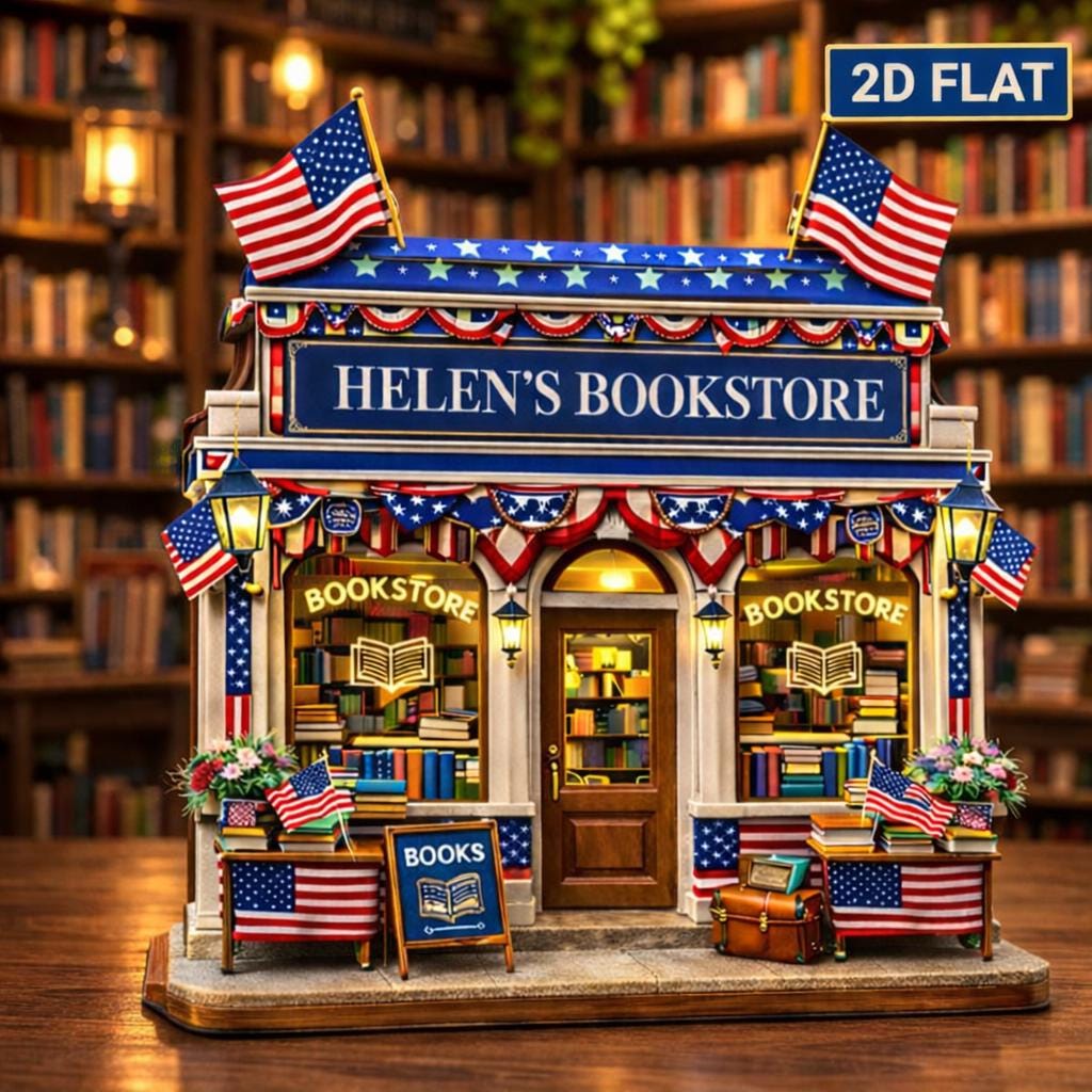 Personalized Bookshop 250th Anniversary Wooden Block 2D, Freedom Independence Day Bookstore, Reading Nook Bookshelf Decor, Book Lover Gift