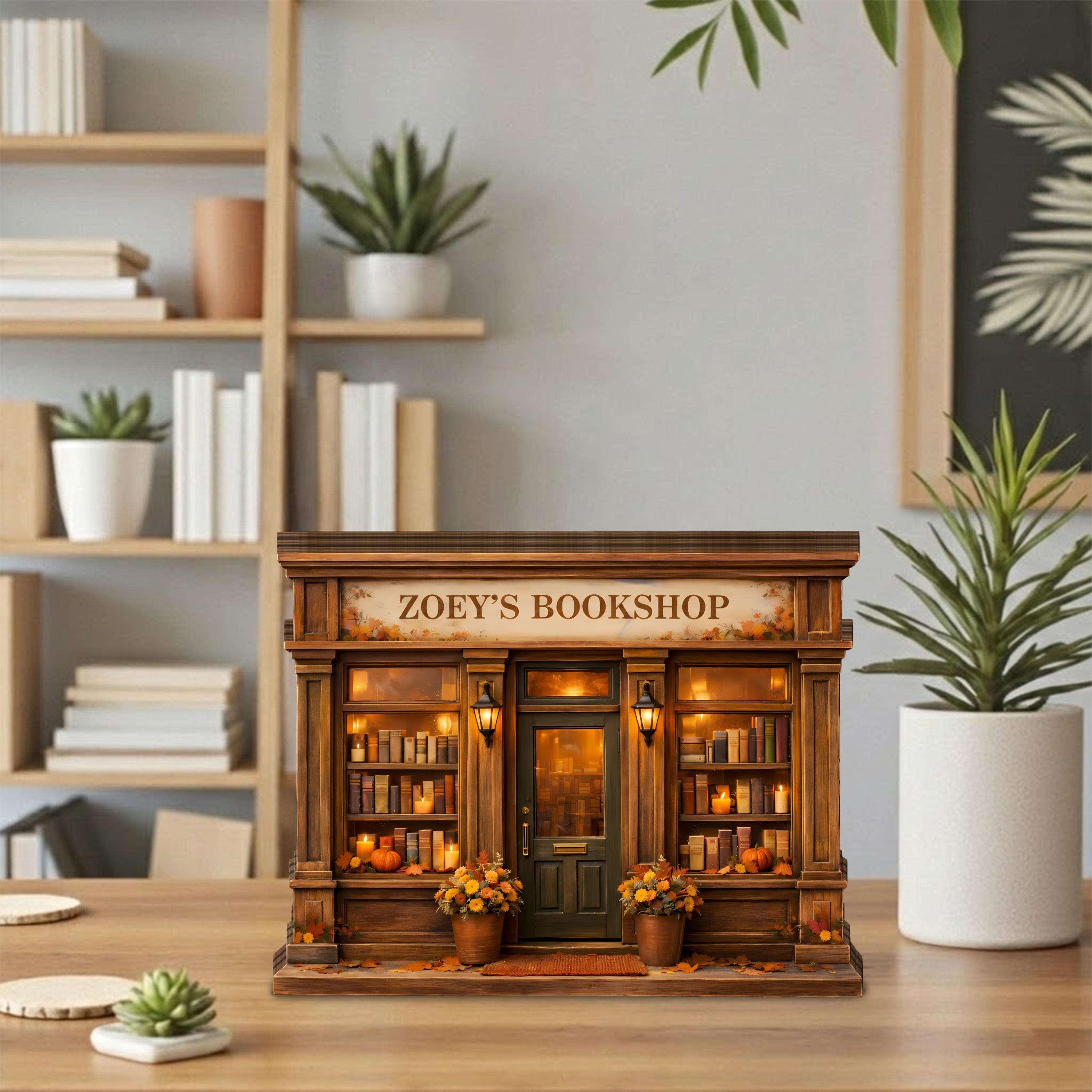 Personalized Bookshop Wooden Block Set, Custom Bookstore Storefront Shelf Sitter, Reading Nook Bookshelf Decor, Book Lover Gift