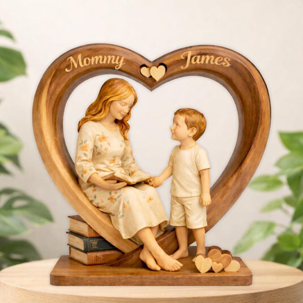 Personalized Mother Daughter Wooden Block Custom Mother's Day Gifts for Mom From Kids Rustic Home Decor Wood Art Mom And Son Gift Name Sign