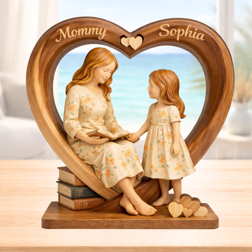Personalized Mother Daughter Wooden Block Custom Mother's Day Gifts for Mom From Kids Rustic Home Decor Wood Art Mom And Son Gift Name Sign