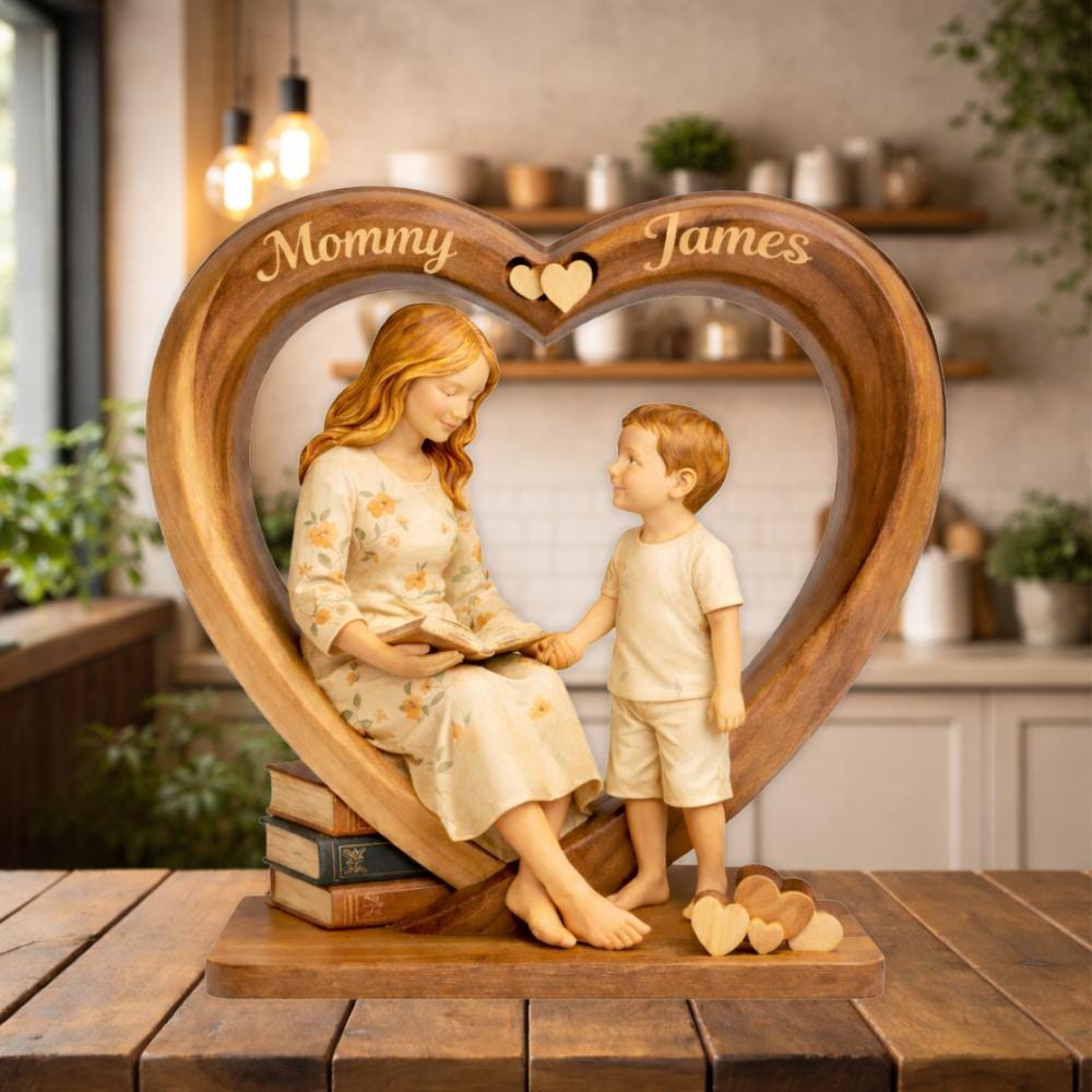 Personalized Mother Daughter Wooden Block Custom Mother's Day Gifts for Mom From Kids Rustic Home Decor Wood Art Mom And Son Gift Name Sign