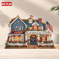 Personalized House Wooden Block America 250th Anniversary Decor 1776 2026 Patriotic Flag Plaque 2D FLAT, House Sign Tabletop Decor, 4th July