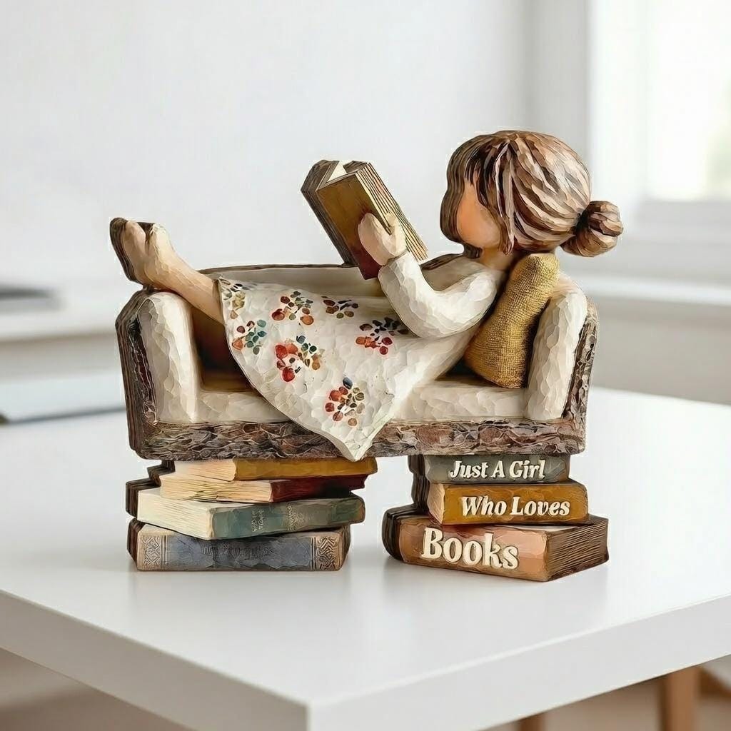Just A Girl Who Loves Books Wooden Figurine, Reading Girl Statue, Book Lover Gift, Library Decor, Reader Shelf Decoration