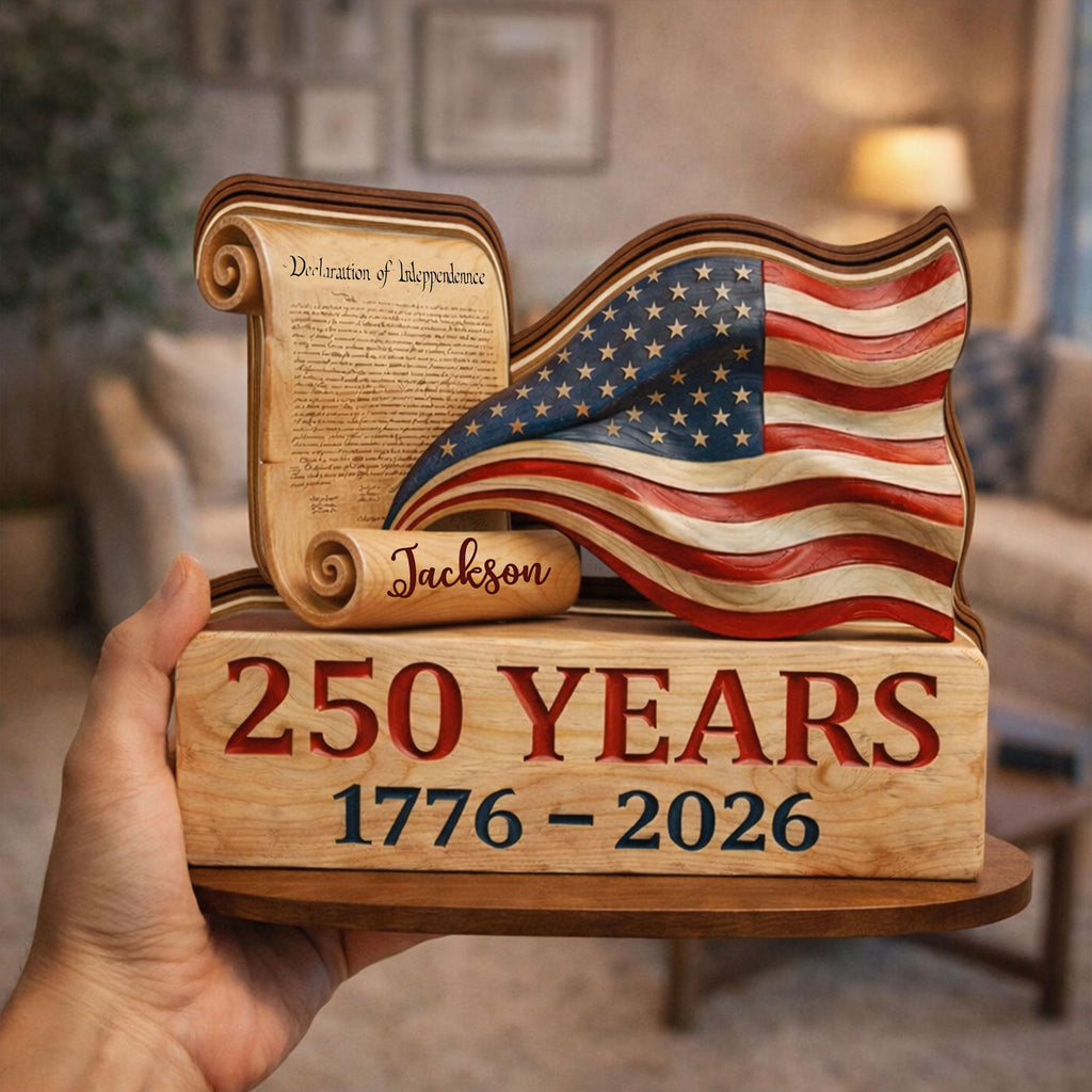 Personalized America 250th Anniversary Wooden Block, Custom Name Sign, 1776-2026 Wooden Block, Patriotic USA Flag Decor, Independence Gift